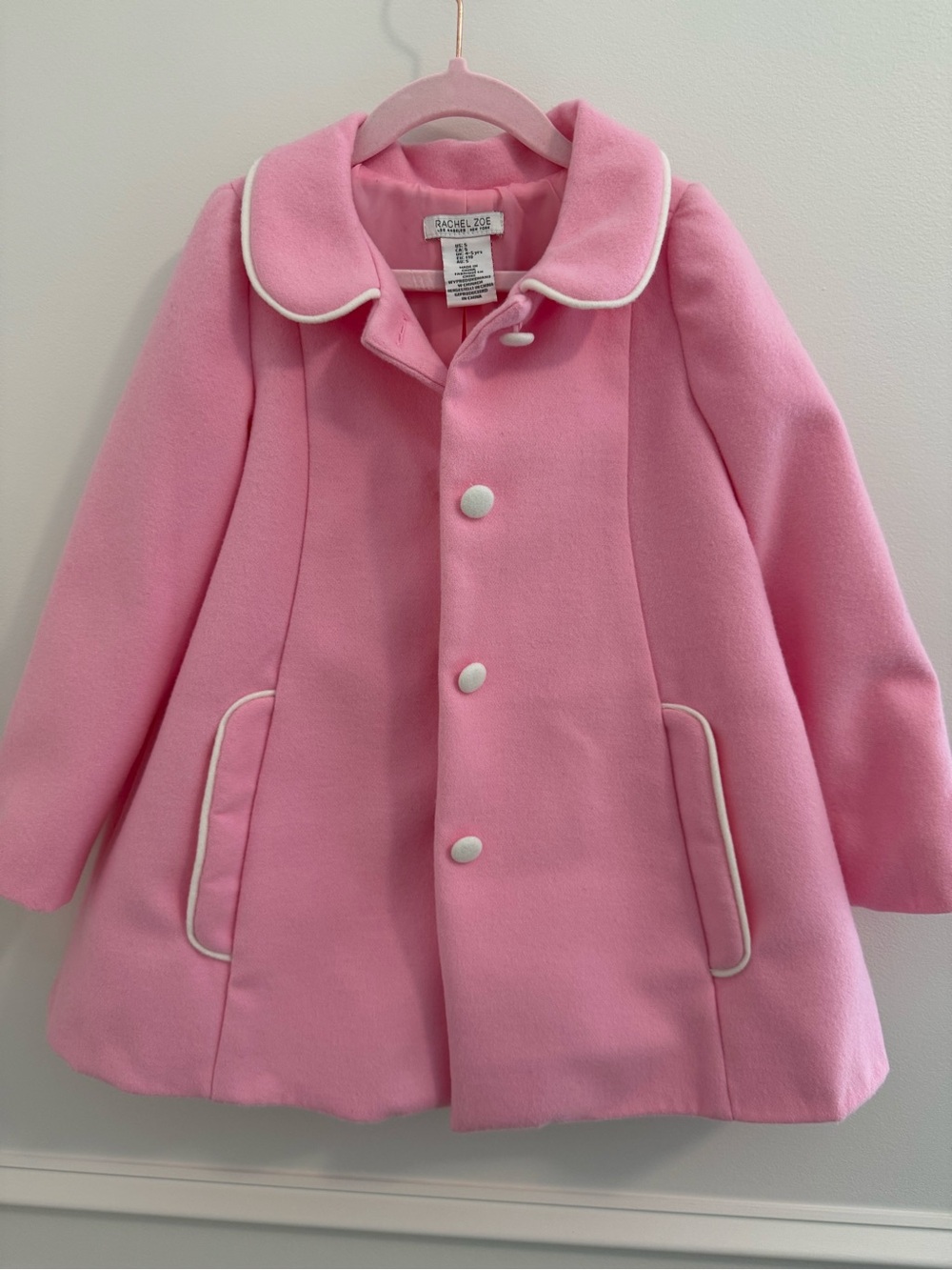 Rachel Zoe Pink Girls' Pea Coat with White Trim Size 5T